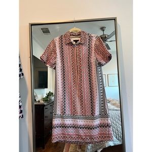 J Crew short-sleeve geo print silk shirt dress, EUC, size 2